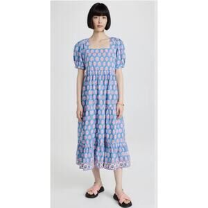 Anthropologie SZ Blockprints Divya Dress Small Cornflower Blue Paisley Tiered